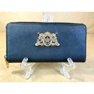 Juicy Couture Vintage Saffiano Leather Zip Around Wallet with Gold Crest Y2K Era